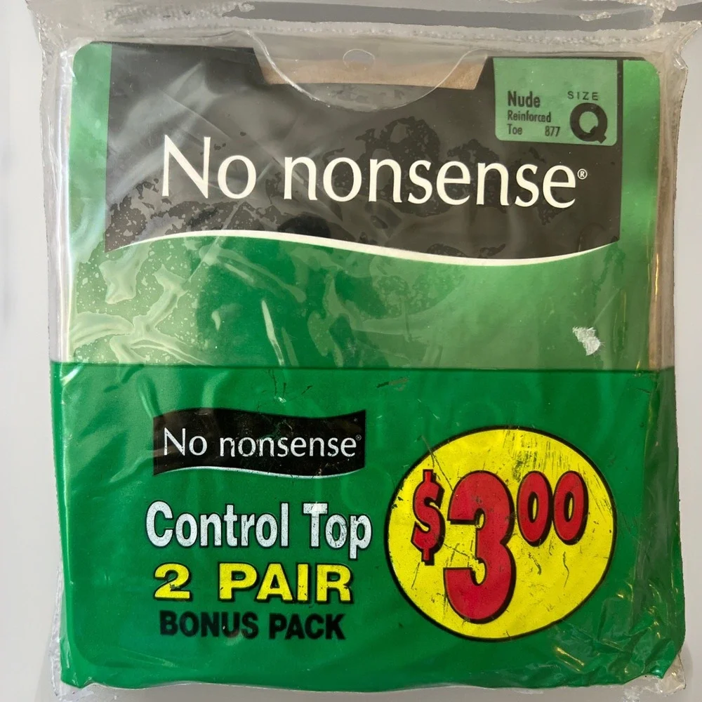 No nonsense Control Top Pantyhose Size Q Nude Reinforced Toe  USA 2 Pack Sealed